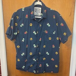 American Republic Navy Blue Fast Food Print Men's Shirt